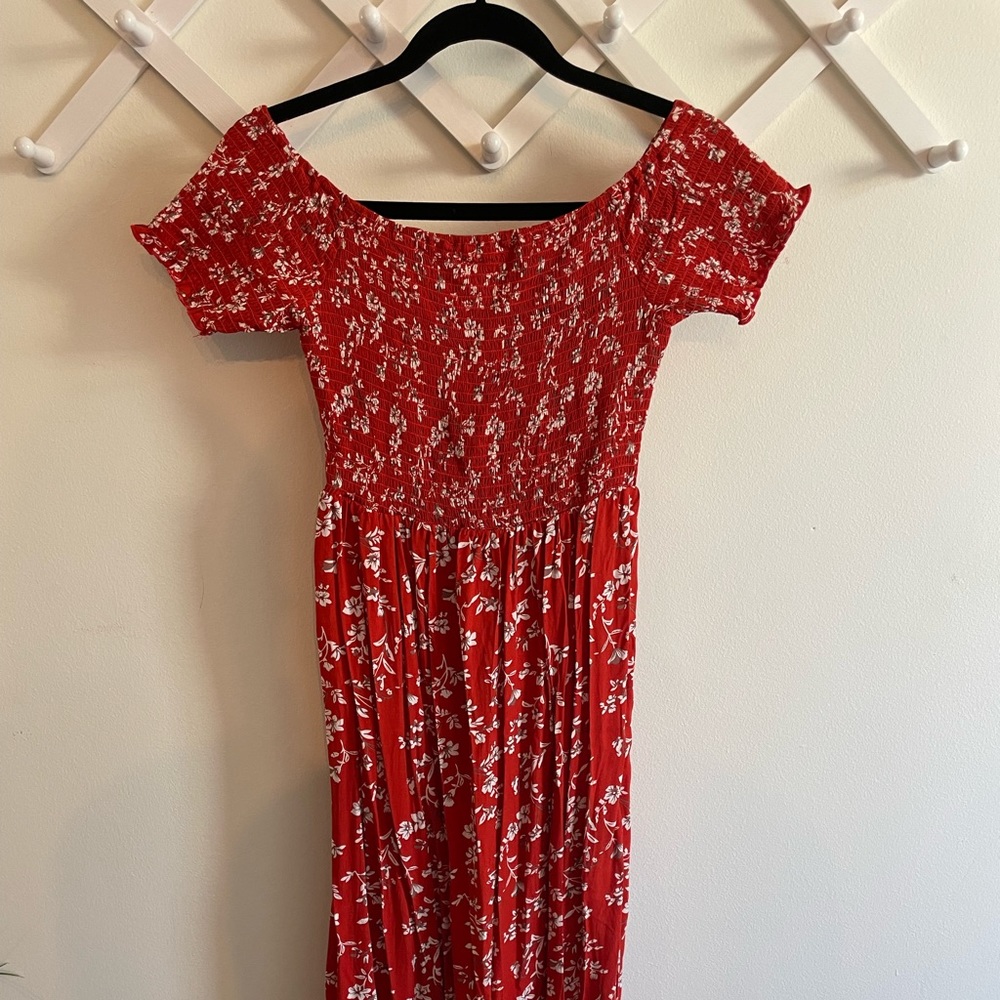 Red floral dress (off the shoulder)